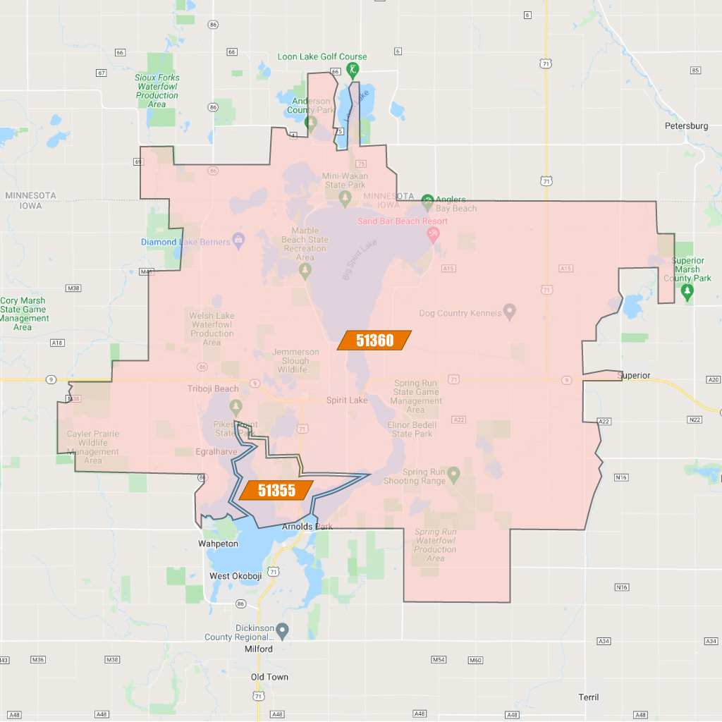 Okoboji &amp; Spirit Lake, Iowa Zip Code Map | Okoboji Realty